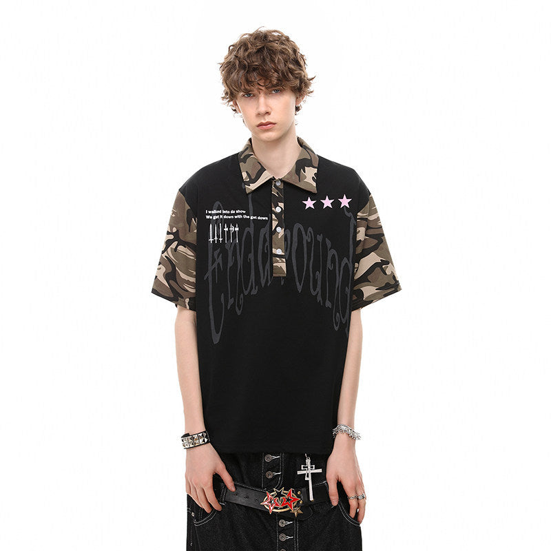 Herren-T-Shirt Camouflage Patchwork Kurzarm