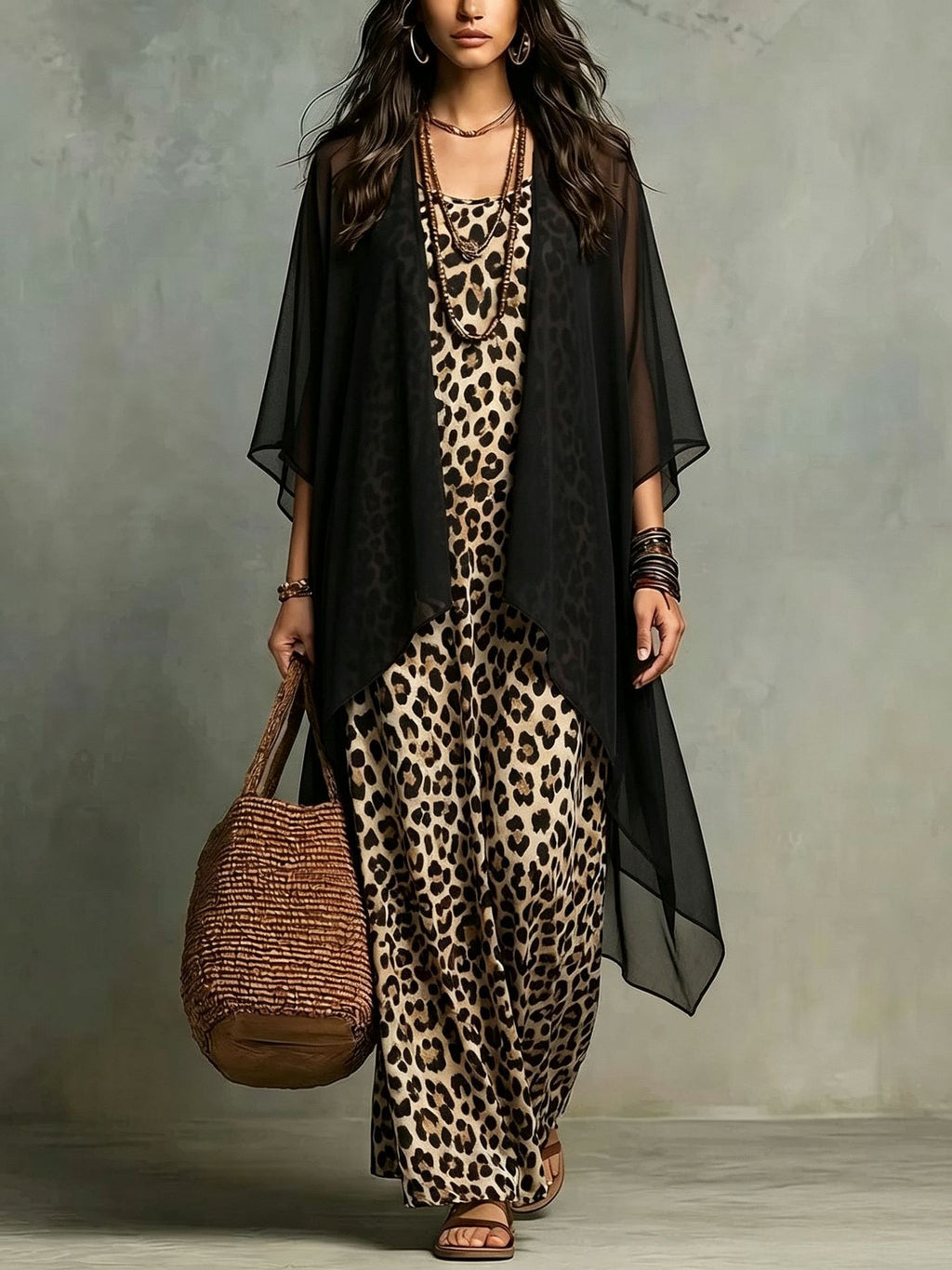 Leoparden-Print Trägerkleid Zweiteiler