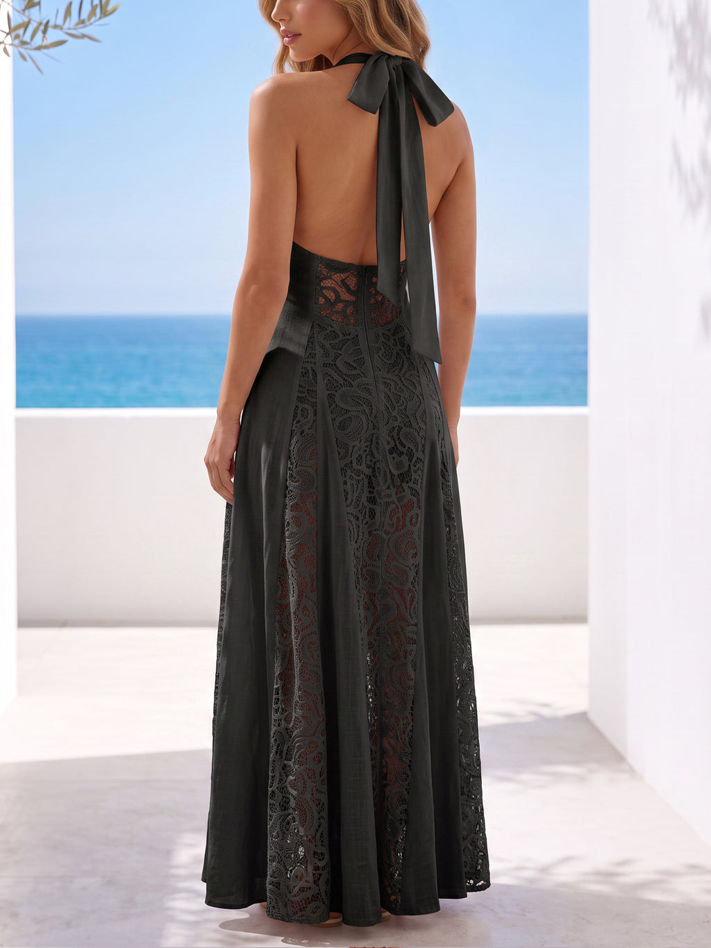 Einfarbiges V-Ausschnitt Maxikleid für Damen