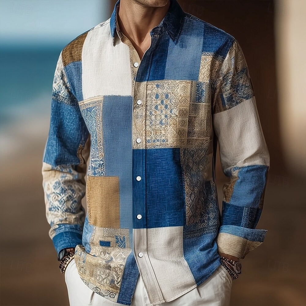 Herren Langarmshirt mit geometrischem Farbblock-Design – Bild 7 | LuxeStyle