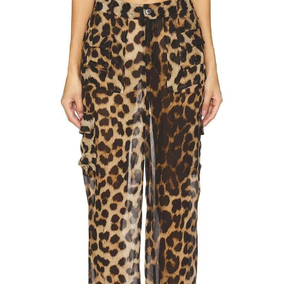 Leopard Chiffon Hose mit weitem Bein