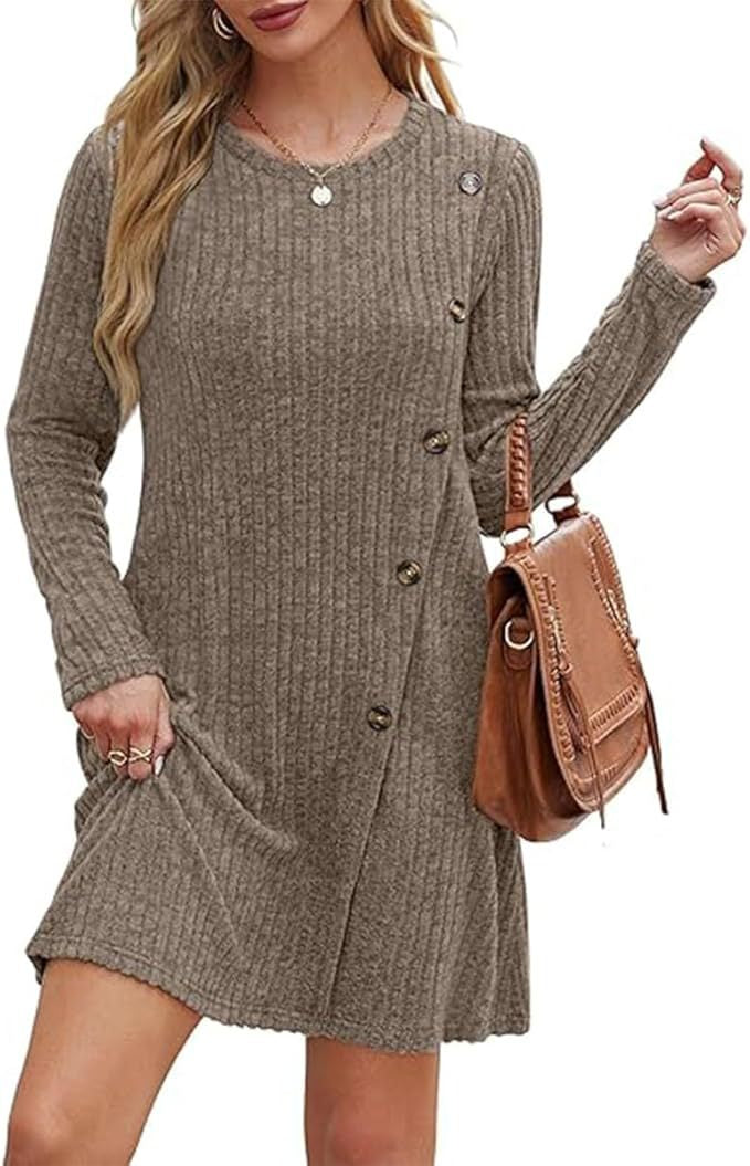 Geripptes Langarm-Freizeitkleid für Damen