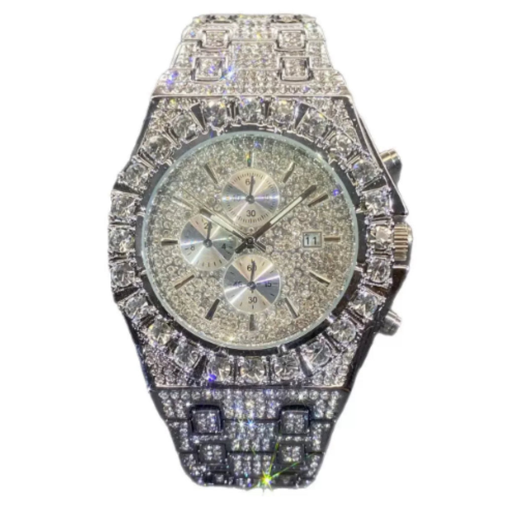Herrenuhr mit Strasssteinen und Quarzwerk