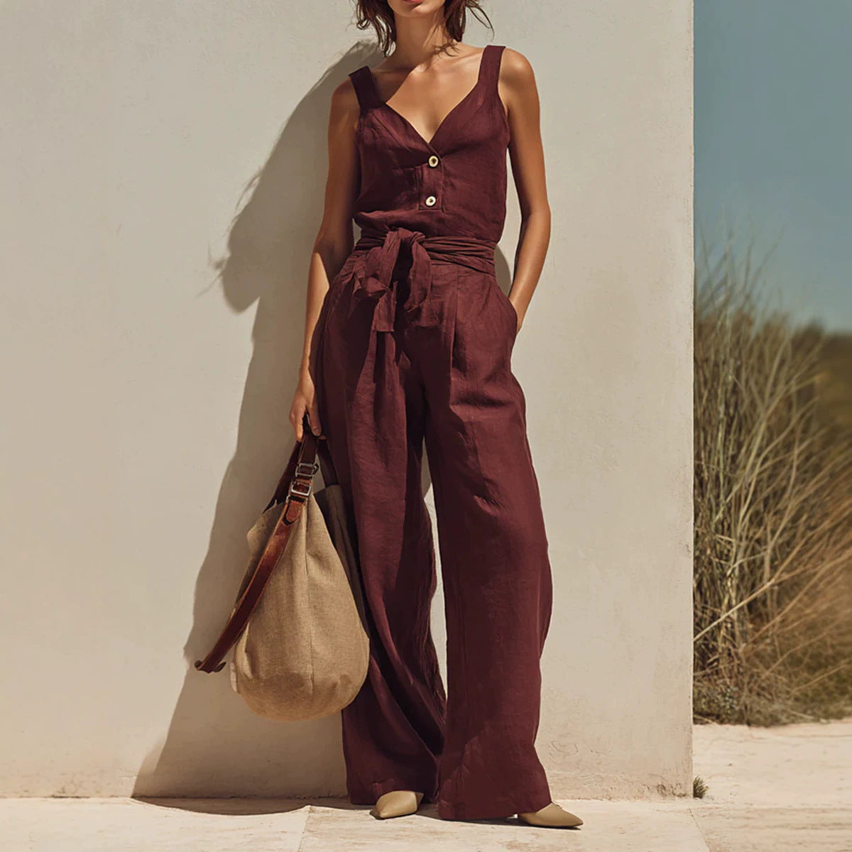 Ärmelloser Jumpsuit mit weitem Bein