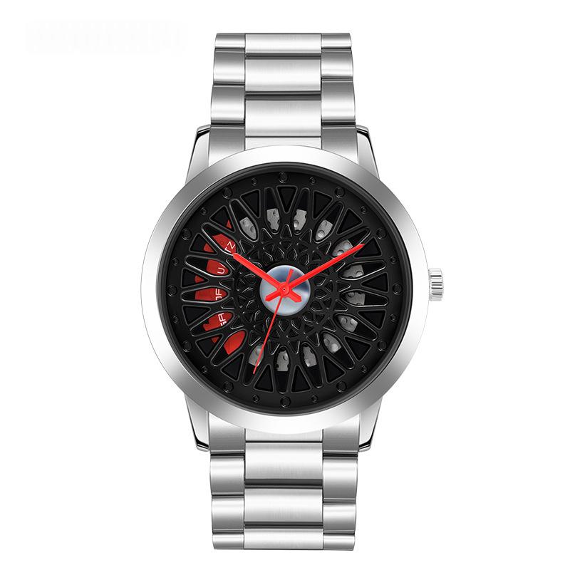 Hollow-Out Wheel Uhr, wasserdicht, Stahlband