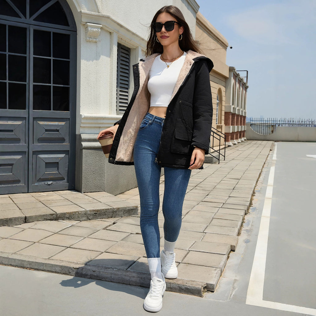 Schwarzer Daunen‑Coat mit Kapuze – Bild 3 | LuxeStyle