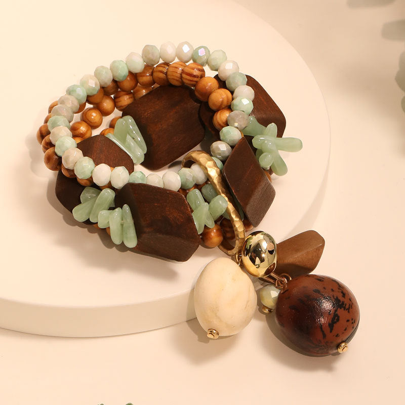 Handgemachtes mehrlagiges Holzperlenarmband – Bild 4 | LuxeStyle