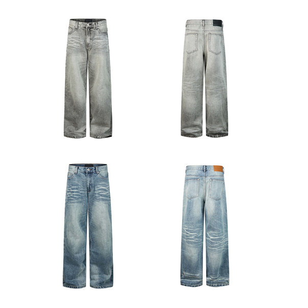 Distressed Washed Denim Jeans