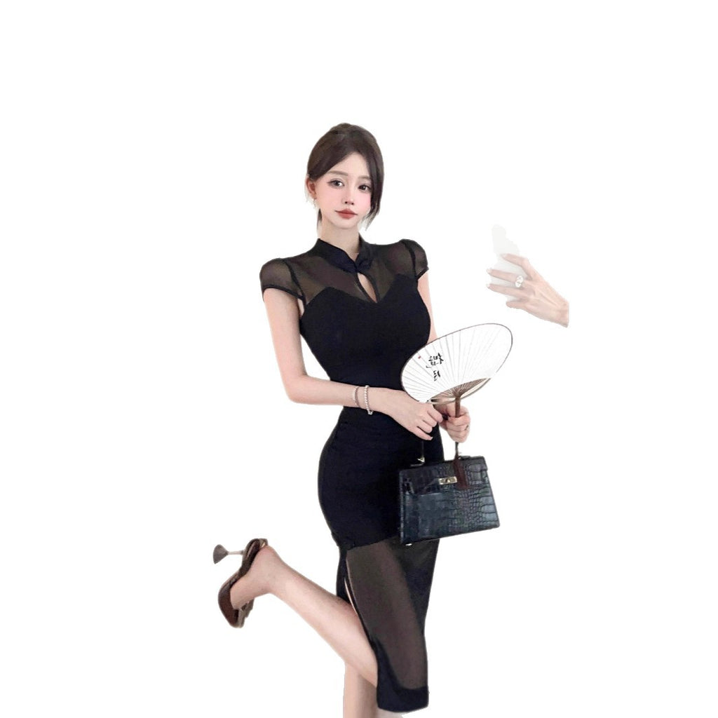 Elegantes schwarzes Cheongsam-Kleid mit Schlitz – Bild 2 | LuxeStyle