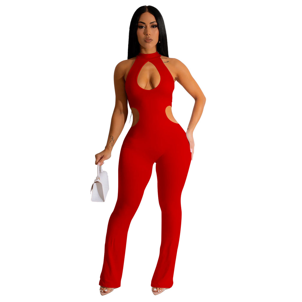 Damen Einfarbig Sexy Halter Jumpsuit