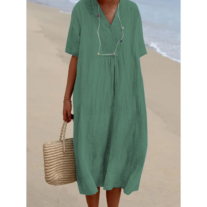 Figurbetontes Freizeitkleid aus Baumwoll-Leinen