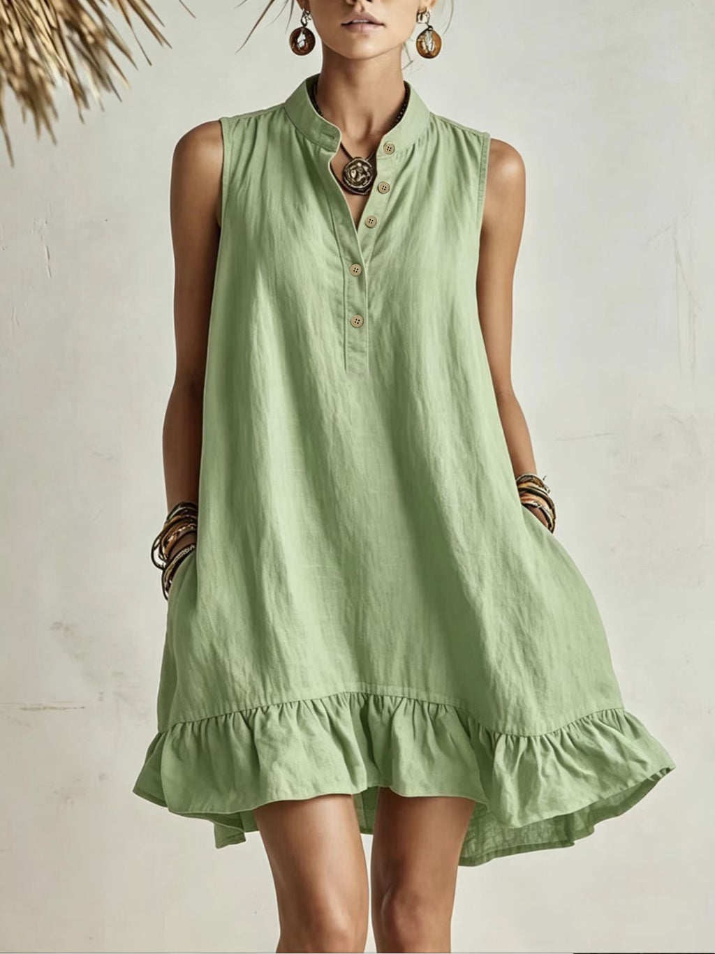 Leinen-Baumwoll-Kleid Ärmellos