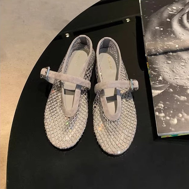Glitzernde Mary Jane Pumps mit Netz-Design