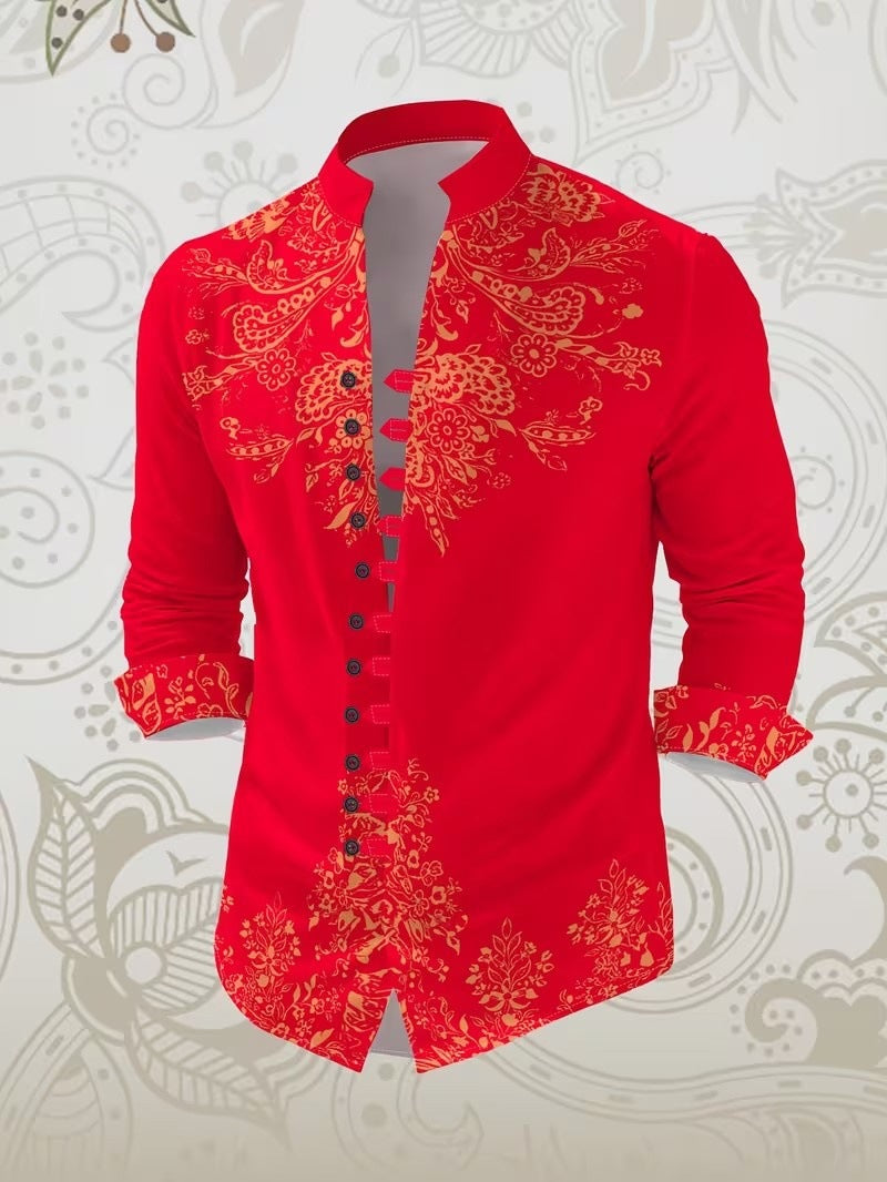 Langärmliges Herren-Mandarin-Kragen-Shirt – Bild 5 | LuxeStyle