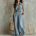 Eleganter ärmelloser Jumpsuit mit V-Ausschnitt