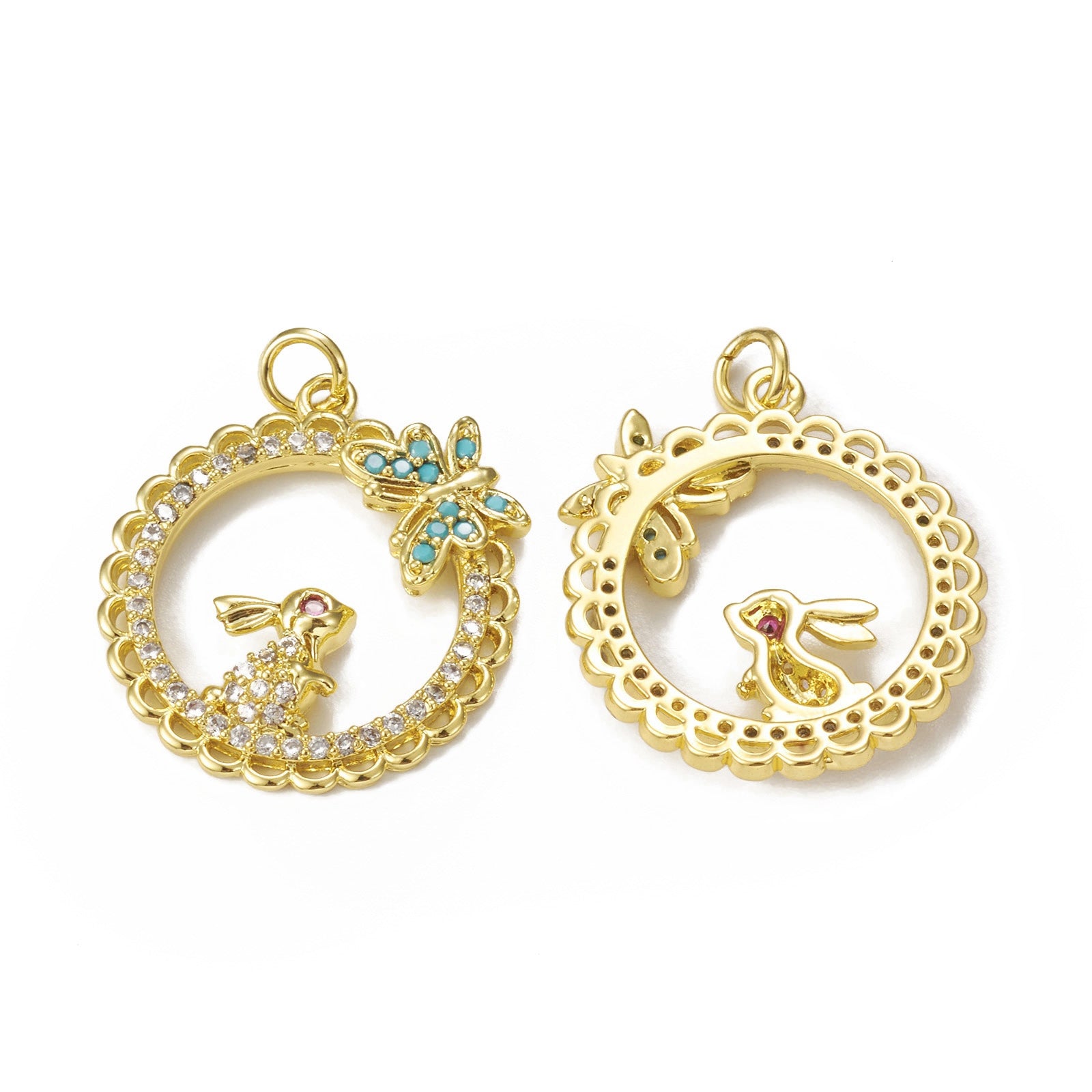 5er-Set Messing-Anhänger mit Zirkonia-Pavé
