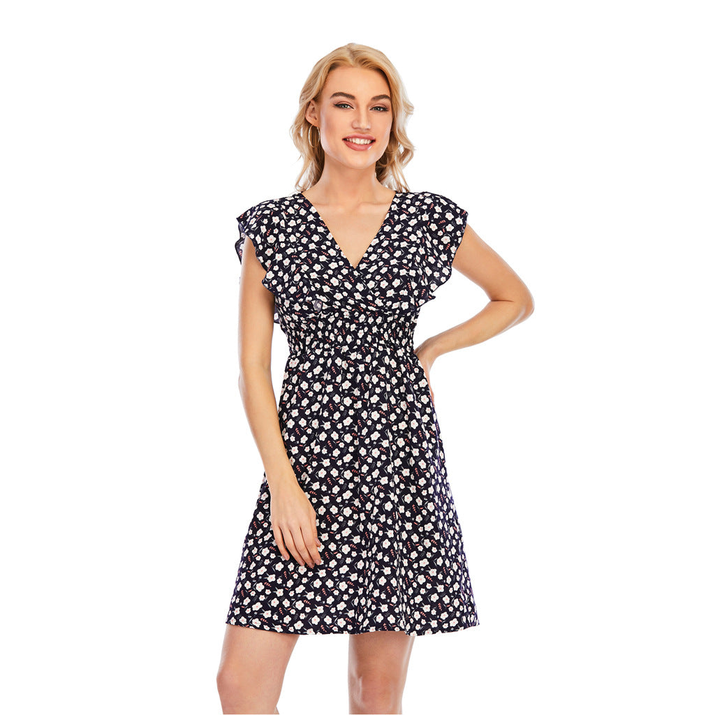 Ärmelloses Chiffonkleid mit V-Ausschnitt & Rüschen