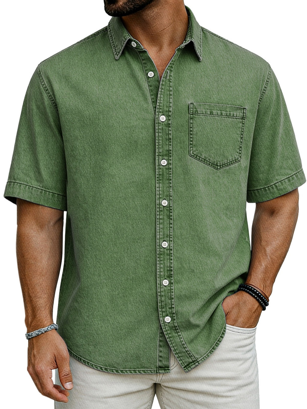 Herren Kurzarm-Casual-Shirt Sommer Sandgewaschen