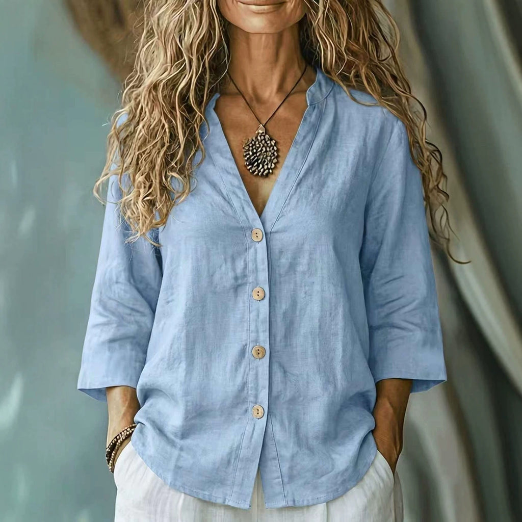V-Neck Leinenhemd für Damen