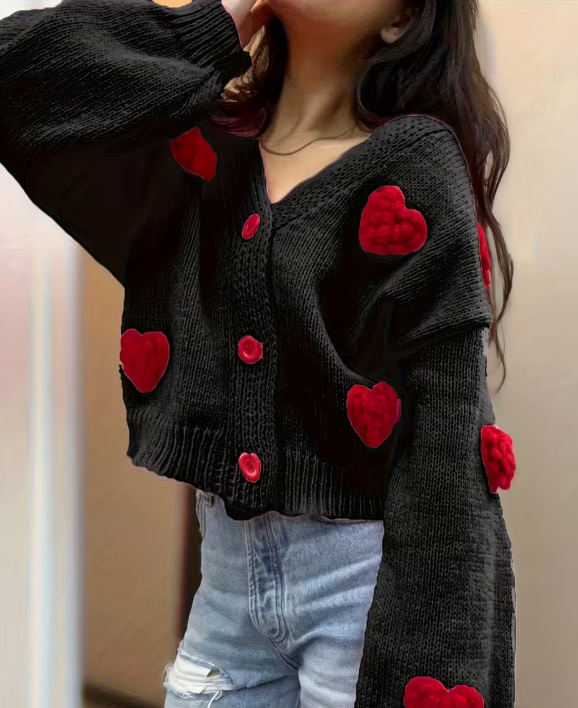 Strick-Cardigan mit Herzmotiv