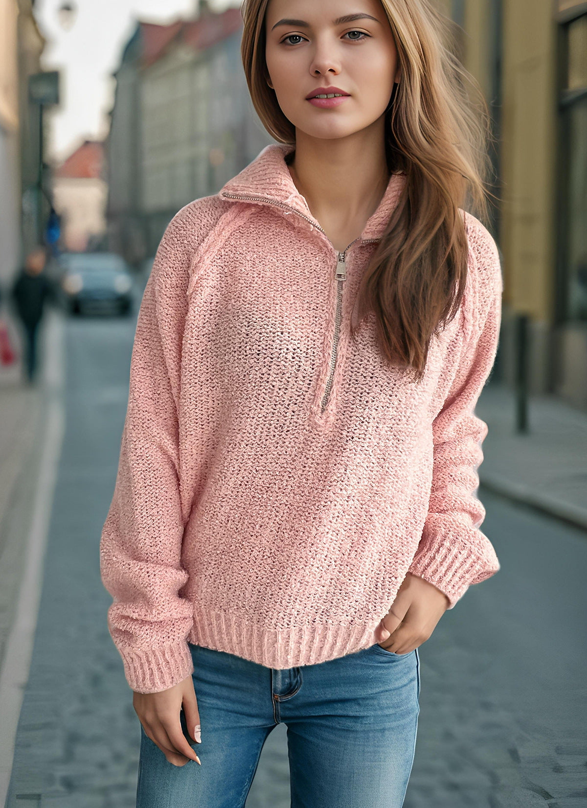 Pullover mit Reissverschluss und Reverskragen