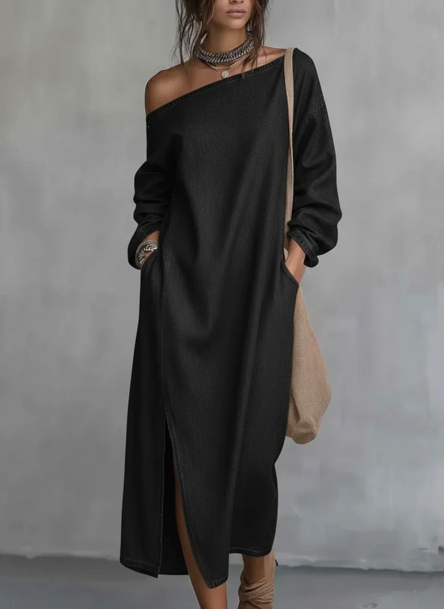 Off-Shoulder Denimkleid