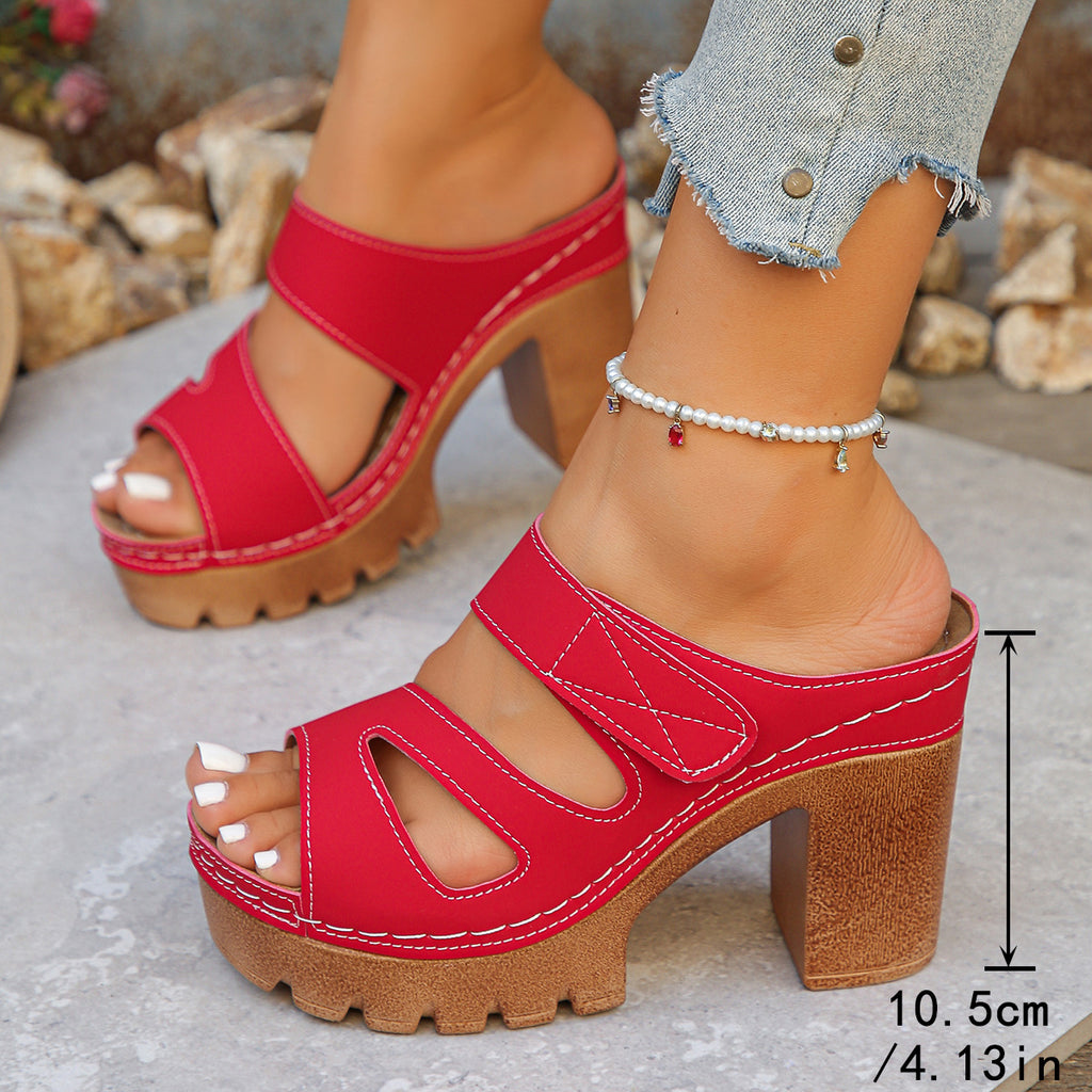 Damen Sandalen mit Klettverschluss und Plateauabsatz
