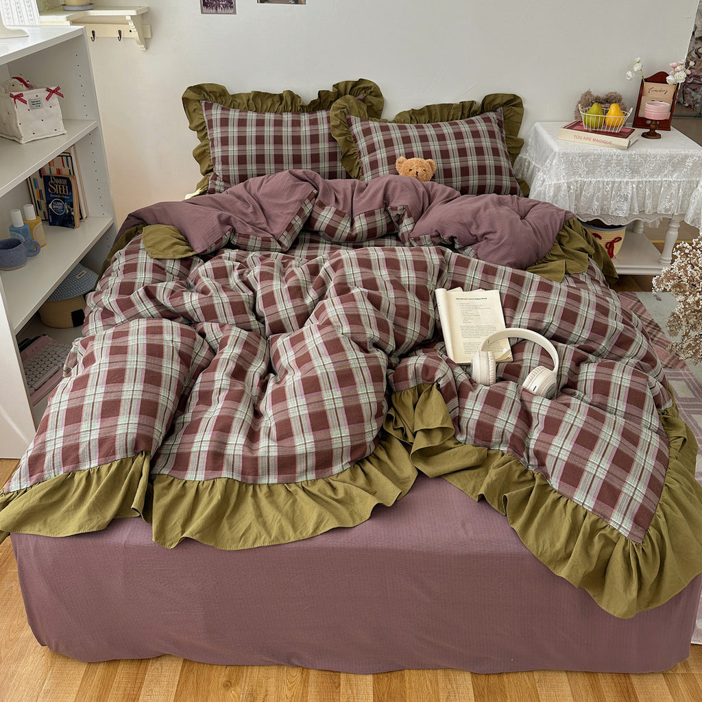 Vintage Preppy Bettwäsche-Set mit Spitze