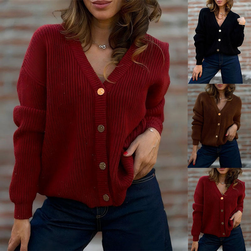 V-Ausschnitt Strick-Cardigan für Damen