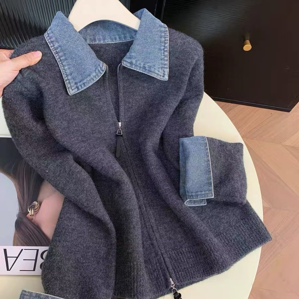 Retro Denim Strick-Cardigan