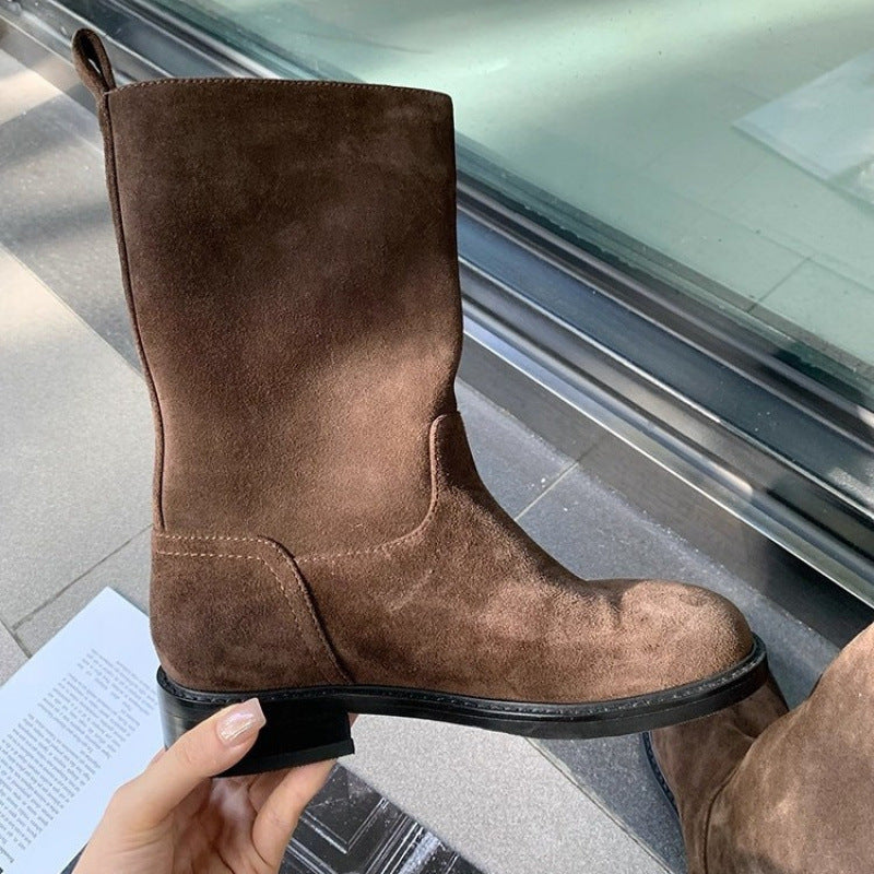 Echtleder Mid-Calf Vintage Reitstiefel