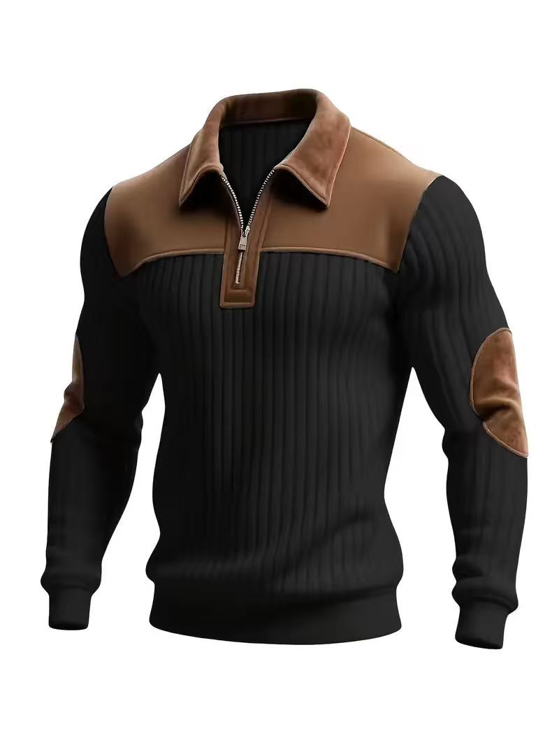 Herren Strickpullover mit Kerbkragen und Patchwork