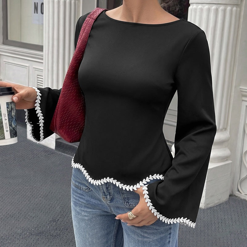 Elegante A-Linien Bluse mit Spitze und Blumenmuster