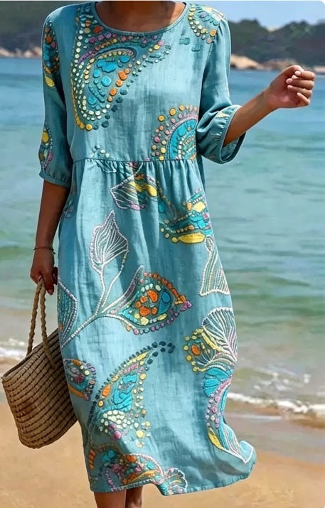 Sommerkleid mit abstraktem Mid-Waist-Print