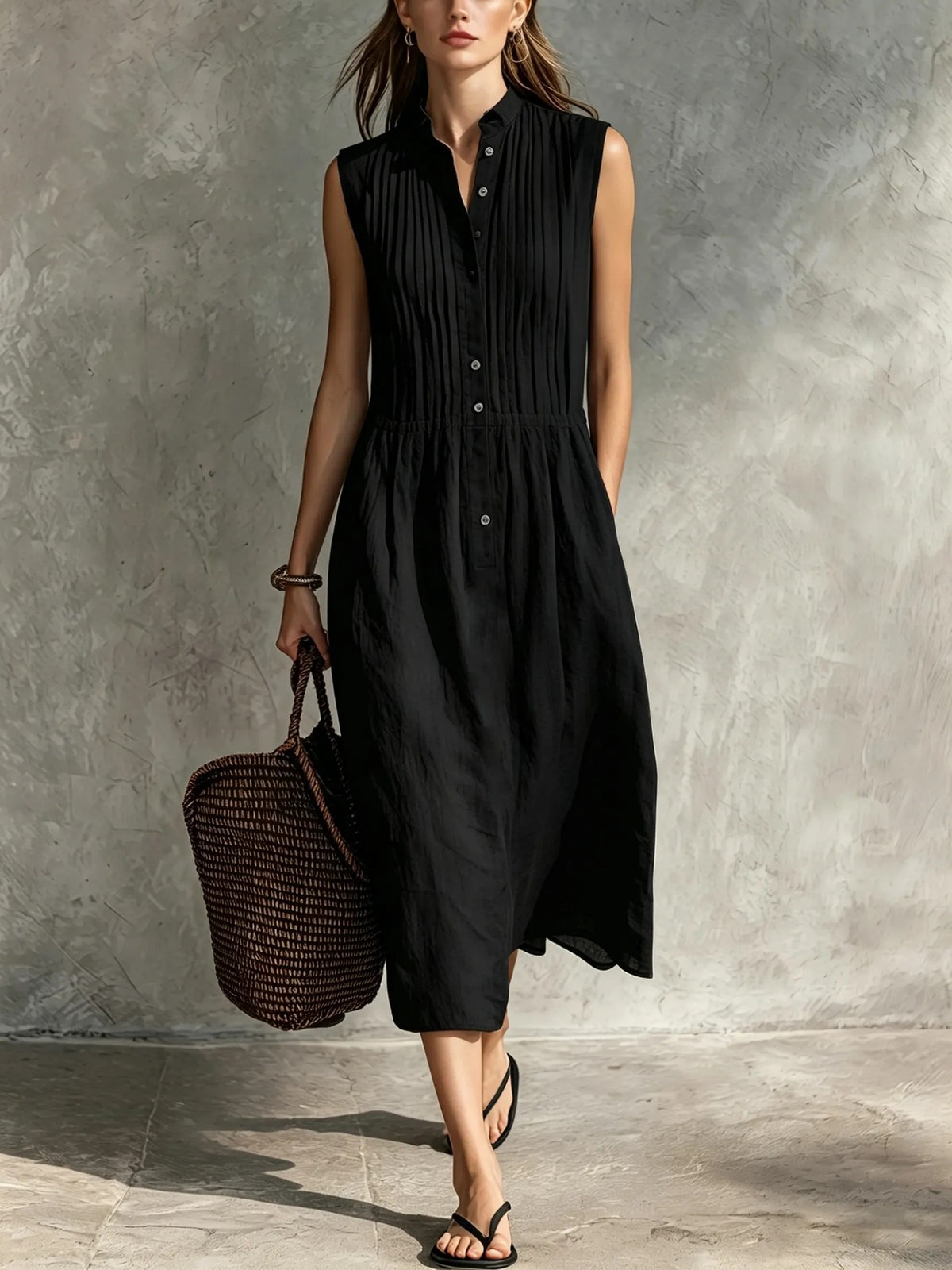 Elegantes ärmelloses Leinenkleid – Bild 4 | LuxeStyle