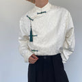 Satin Jacquard Langarmhemd mit Stehkragen
