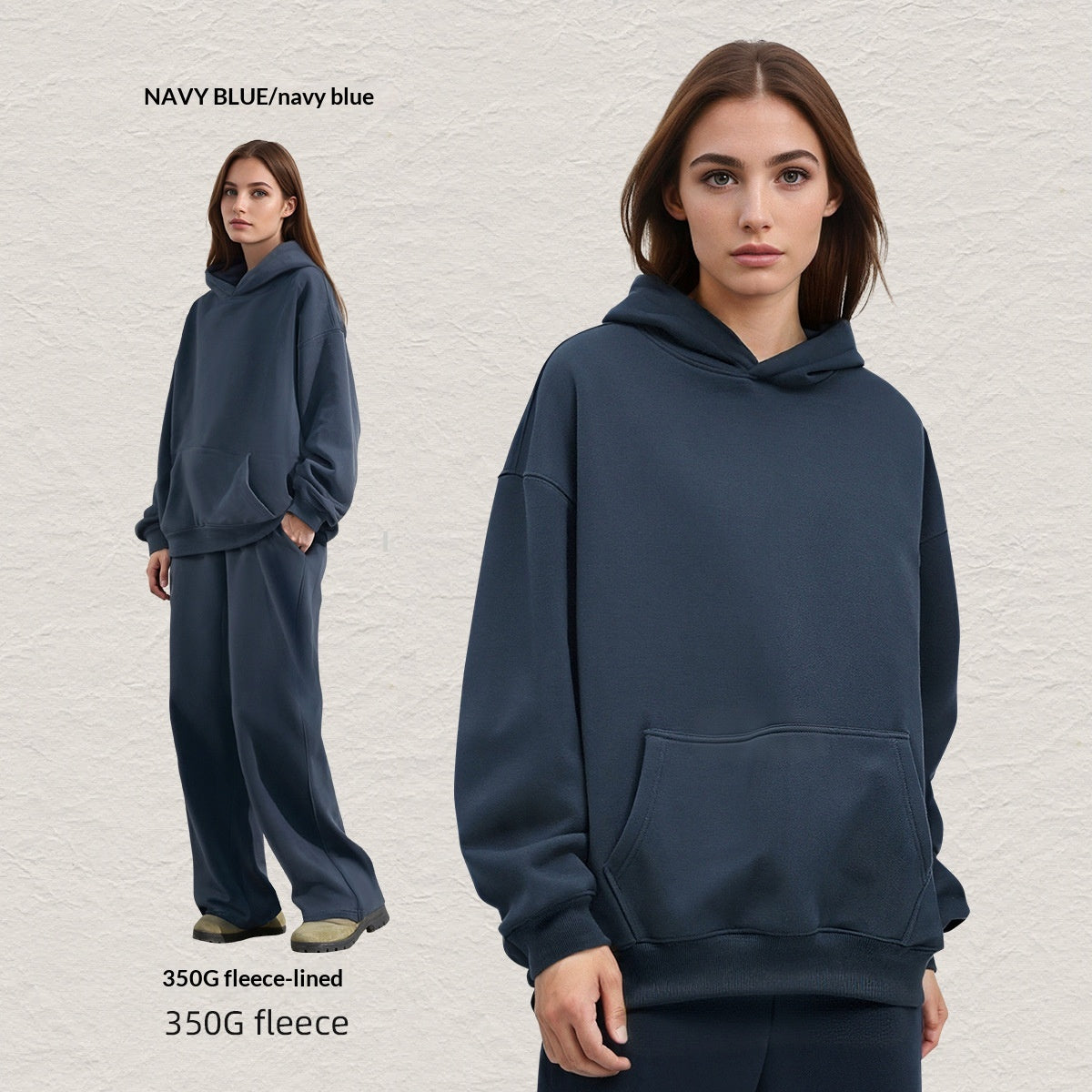 Kapuzen-Sweatshirt-Set, Fleece-gefüttert