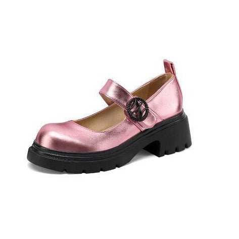 Chunky-Heel Plateau Mary Jane Lackleder Schuhe