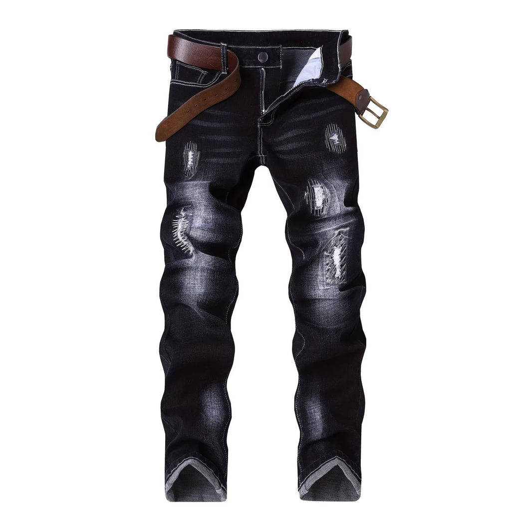Stretch-Denim Jeans mit Rissen und Stickerei