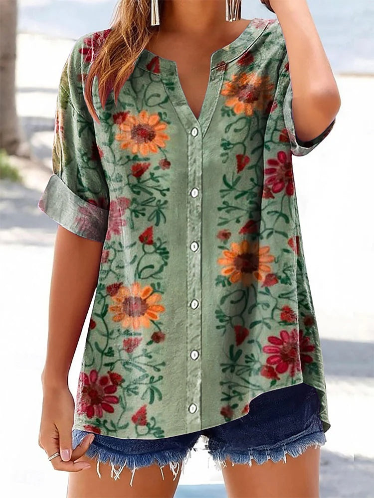 3D Blumen Print Kurzarm-Top