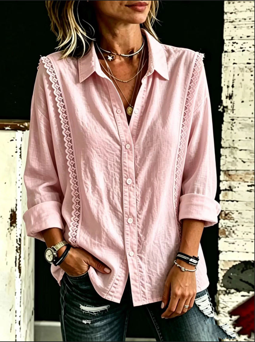 Bluse mit Spitze und langen Ärmeln