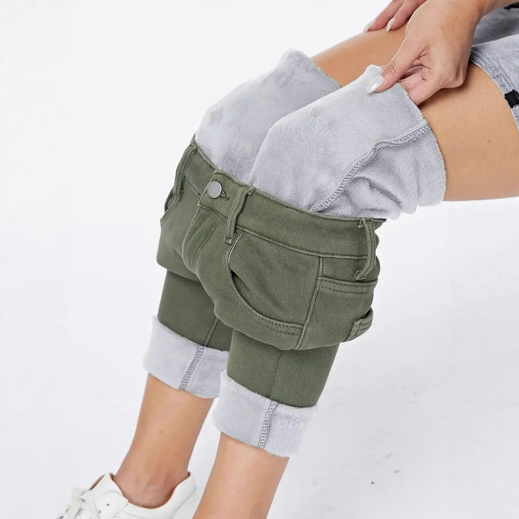 Dunkelgrüne High Waist Skinny Jeans