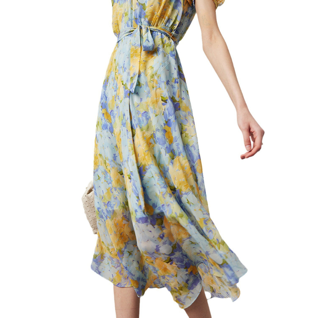 Florales langes Seidenkleid mit hoher Taille – Bild 2 | LuxeStyle
