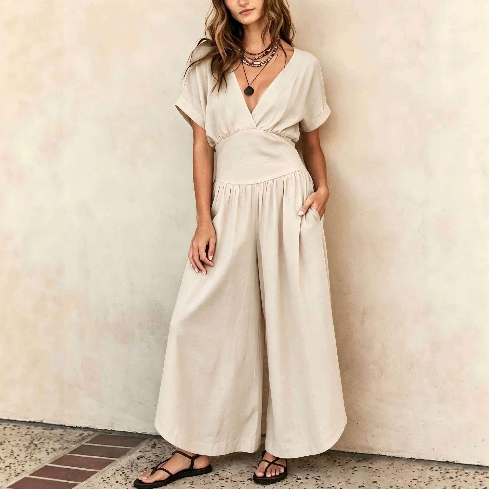 Eleganter V-Ausschnitt Jumpsuit für Damen
