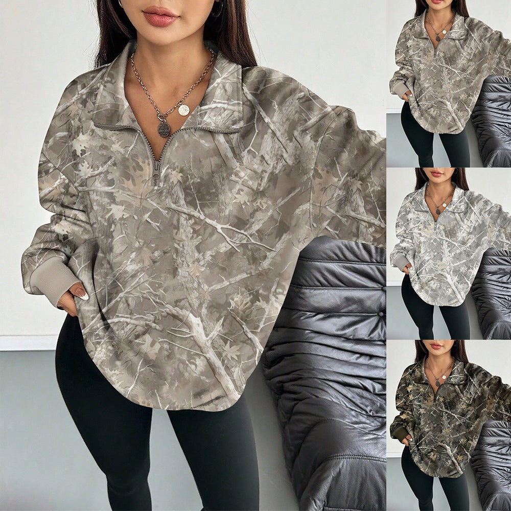 Sweatshirt mit Pflanzen-Print und Reissverschluss