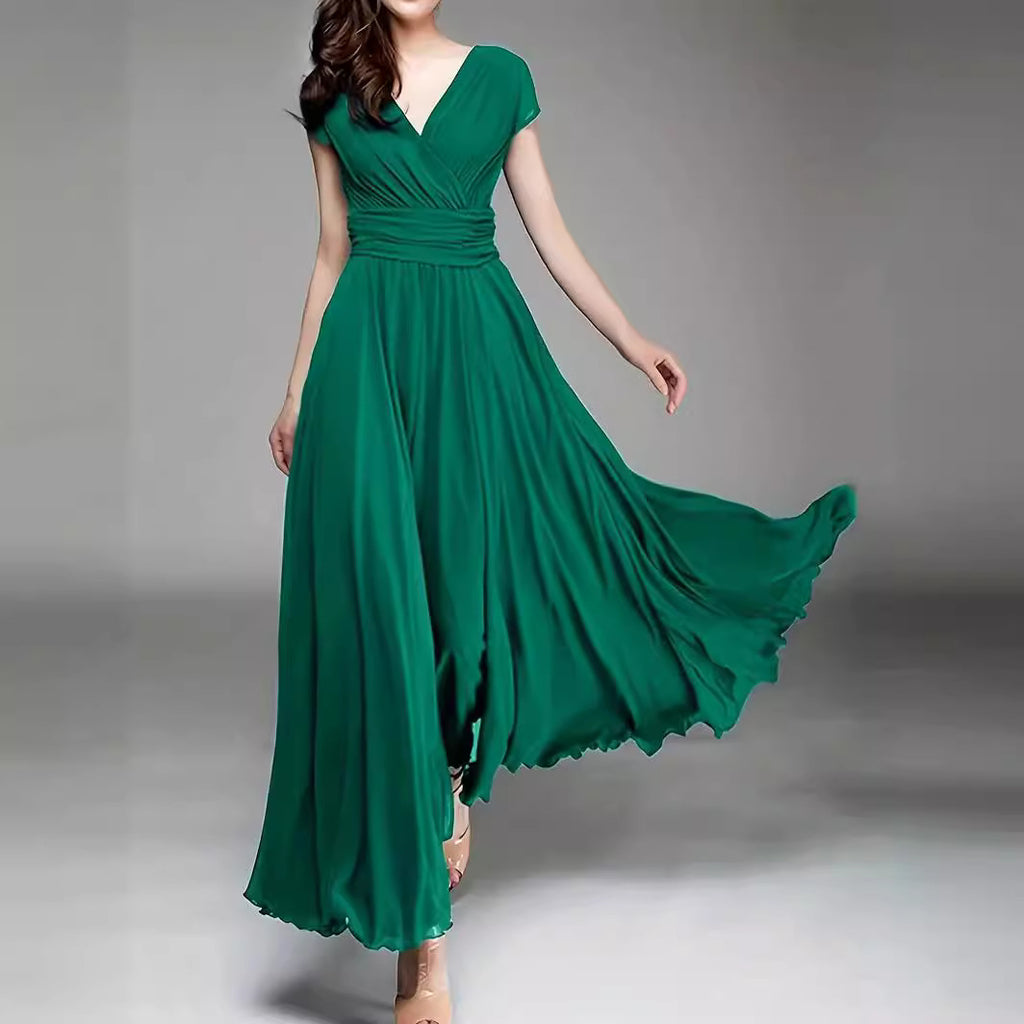 Chiffonkleid mit V-Ausschnitt & Taillenbetonung