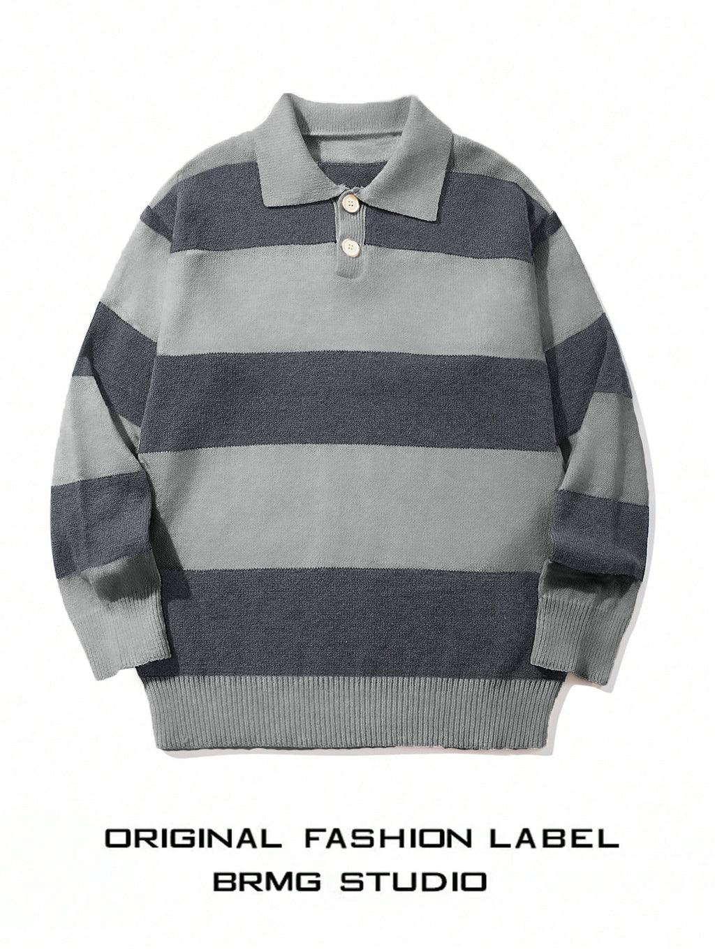 Herren Streifen Strickpullover mit Kontrastkragen