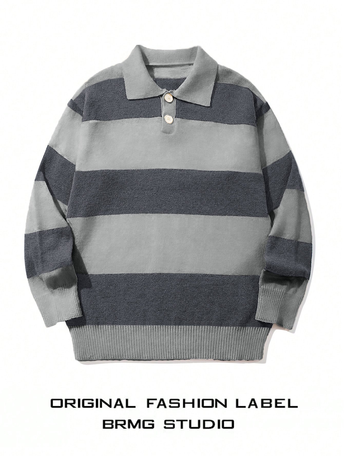 Herren Streifen Strickpullover mit Kontrastkragen