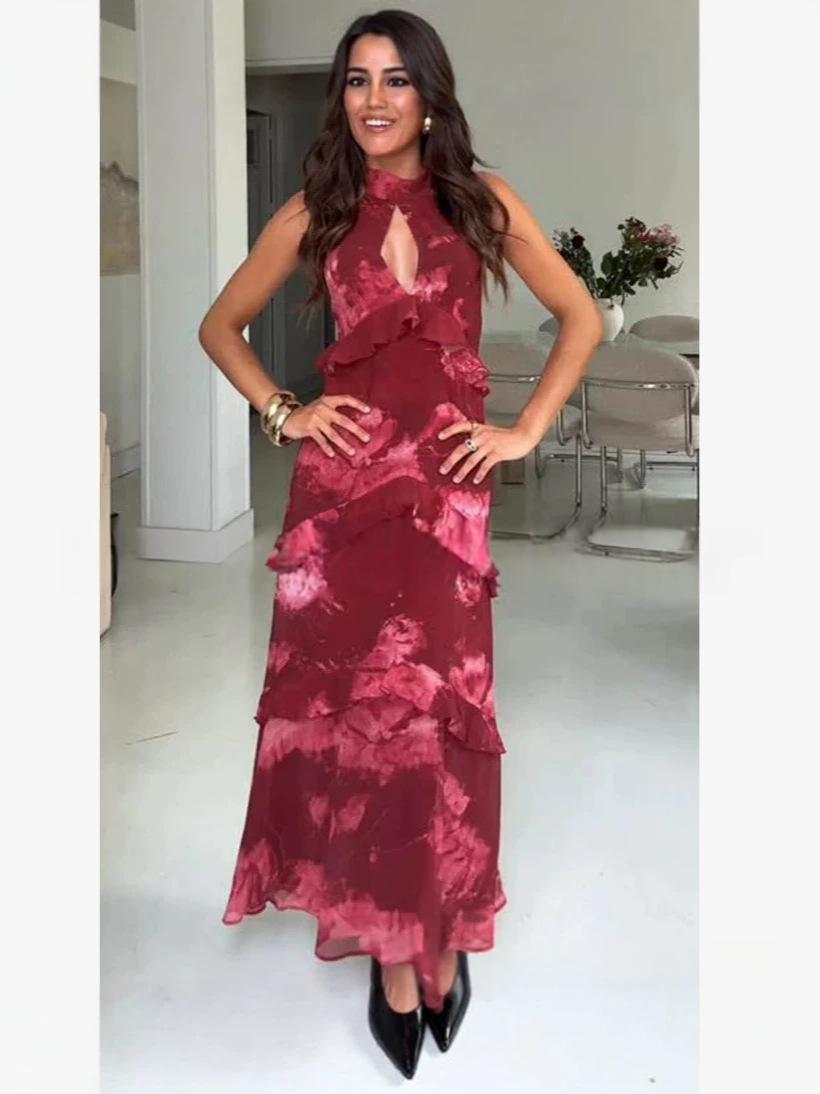 Chic Damenkleid mit Halterneck und Print – Bild 4 | LuxeStyle