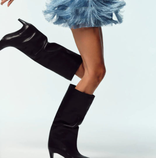 Denim-Stiefel mit hohem Absatz